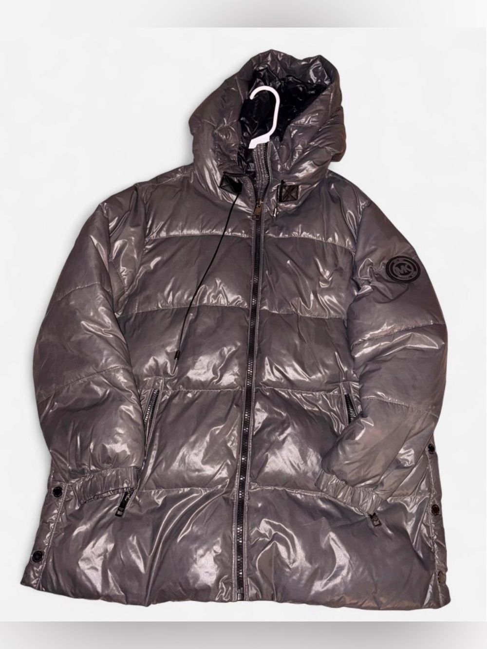 Insulated Hooded Puffer Coat - Metallic Gray